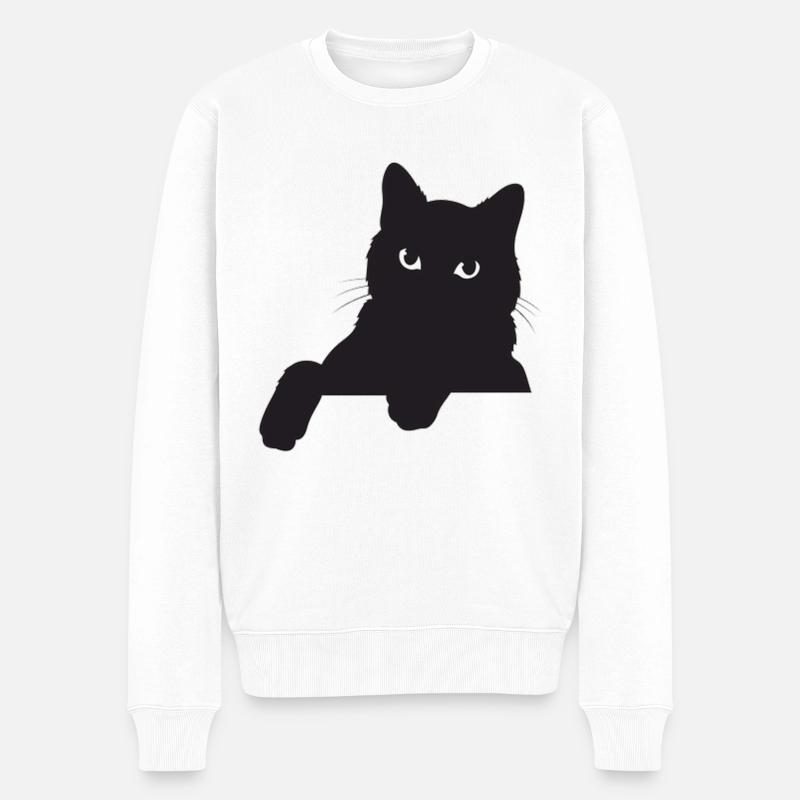 Lustige Schwarze Katze - Männer Premium Bio Pullover - Weiß