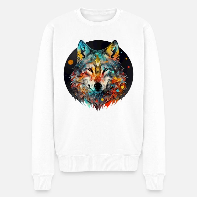 Wolf Mandala mystisch - Männer Premium Bio Pullover - Weiß