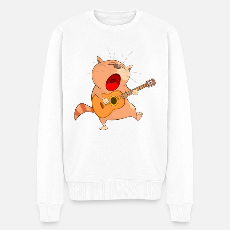 Katze spielt Musik - Männer Premium Bio Pullover - Weiß