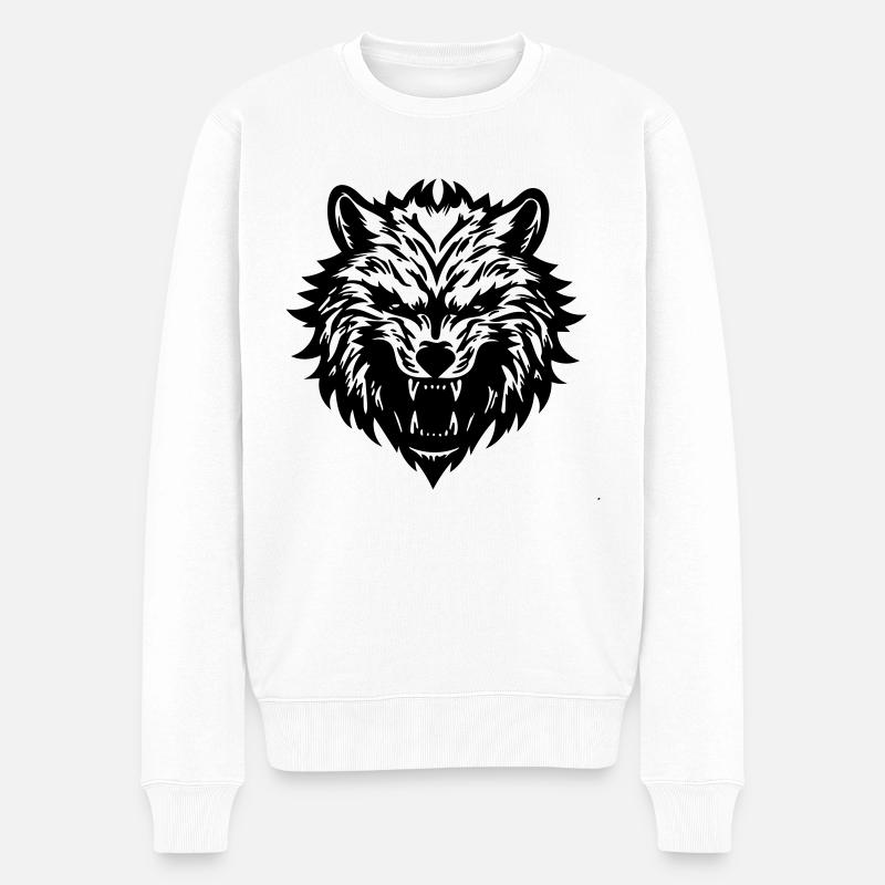 Wolf - Männer Premium Bio Pullover - Weiß