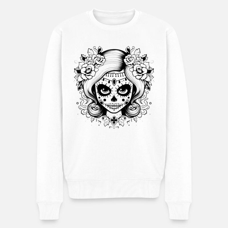 Sugarskull - Männer Premium Bio Pullover - Weiß