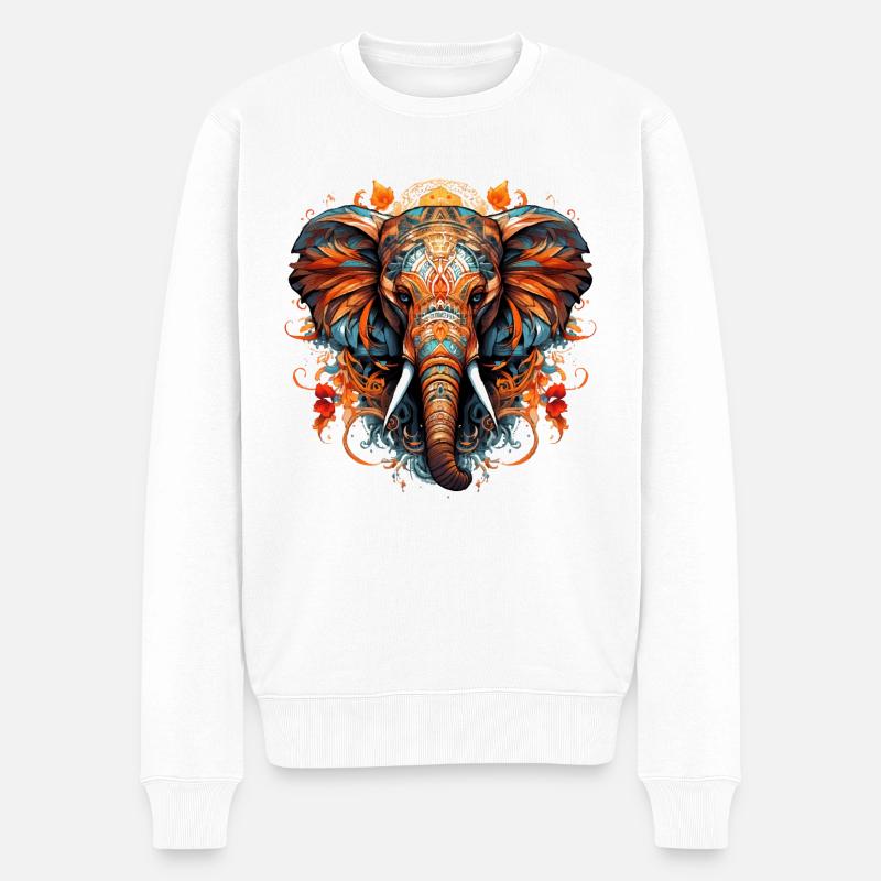 Elefanten Design Elefantenkopf Mandala Motiv - Männer Premium Bio Pullover - Weiß
