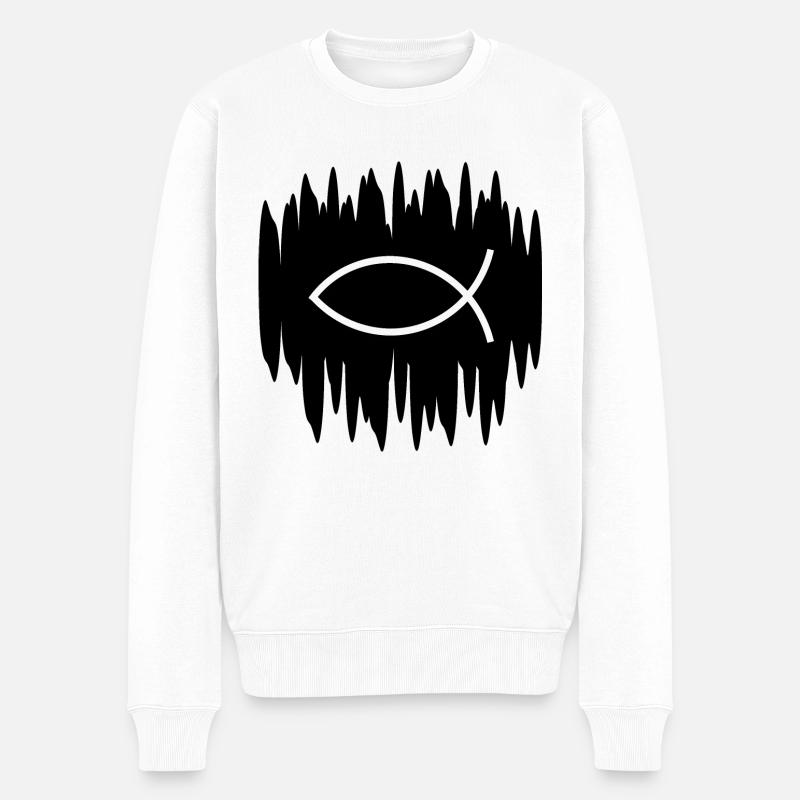 Jésus Poisson Blanc Noir Ichthys Poisson Poisson - Pull Premium bio Homme - blanc