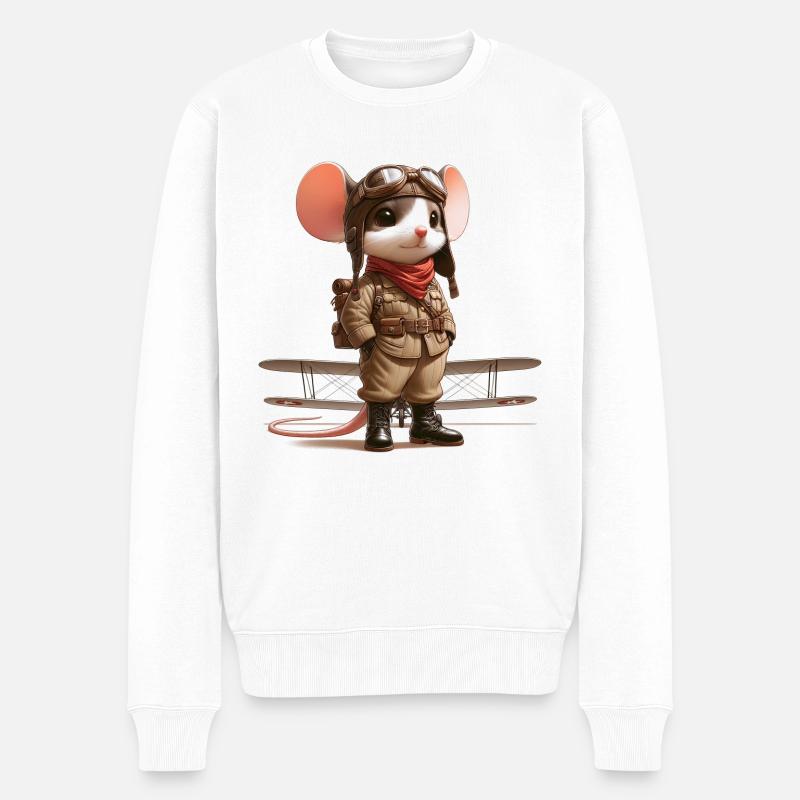 Cute Mouse Pilot - Männer Premium Bio Pullover - Weiß