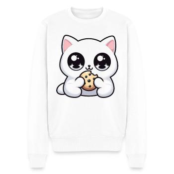 Chat kawaii mignon avec biscuit Cadeaux mignons - Pull Premium bio Homme - blanc - Devant - Thijin (182cm)