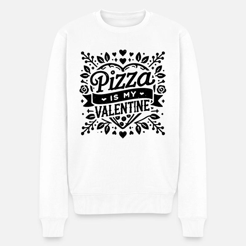 Pizza ist mein Valentinstag - Männer Premium Bio Pullover - Weiß