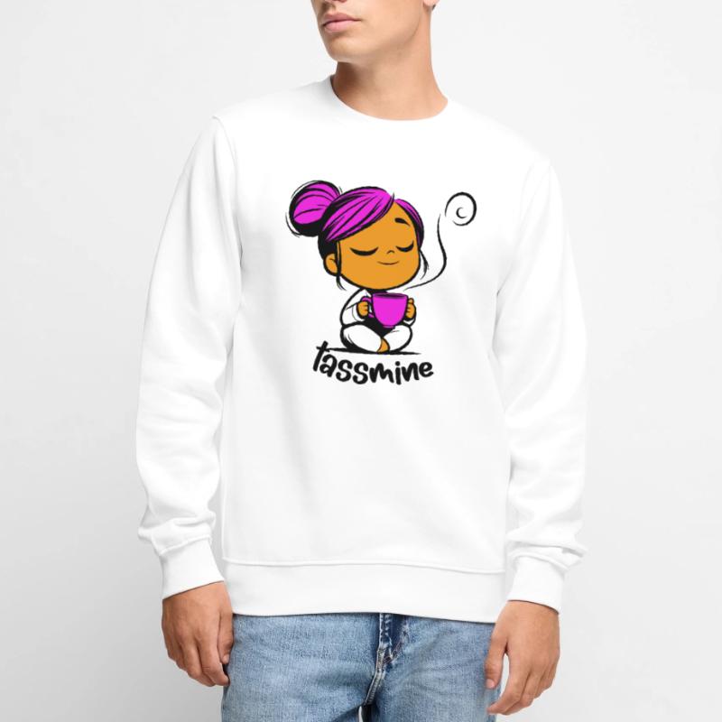 Tassmine enspannt mit einer Tasse Tee oder Kaffee Männer Premium Bio Pullover