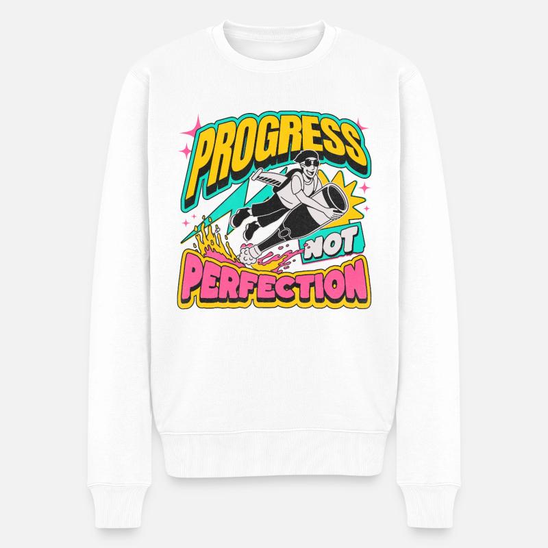 Fortschritt statt Perfektion Statement - Männer Premium Bio Pullover - Weiß