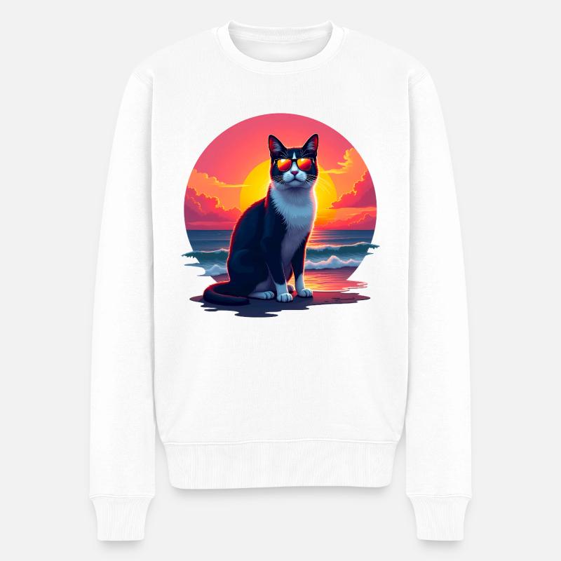 Chat sur la plage - Pull Premium bio Homme - blanc