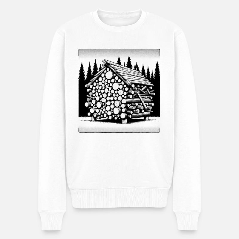Holzhütte Waldesruh - Männer Premium Bio Pullover - Weiß