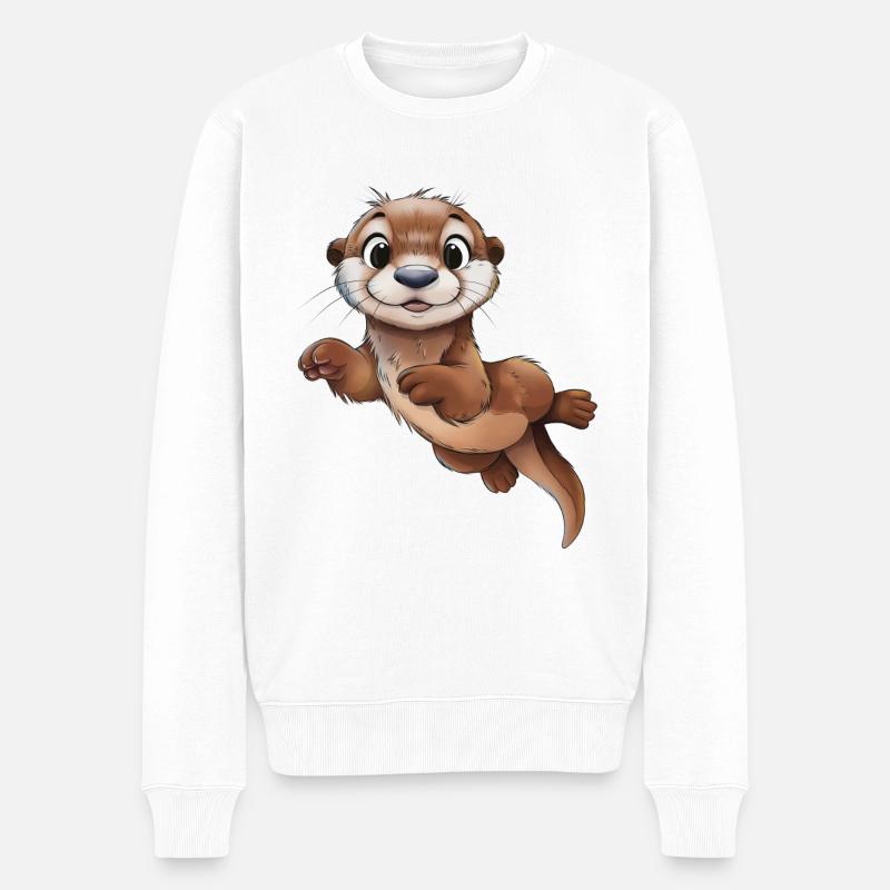 Niedlicher Otter - Männer Premium Bio Pullover - Weiß