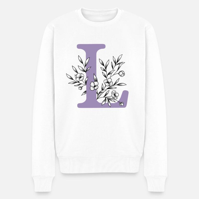 Lettre prénom « L » mauve - Pull Premium bio Homme - blanc