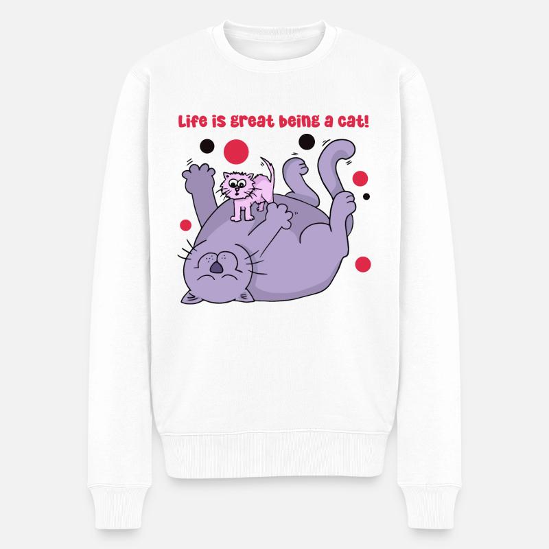 La vie est belle en étant un chat - Pull Premium bio Homme - blanc