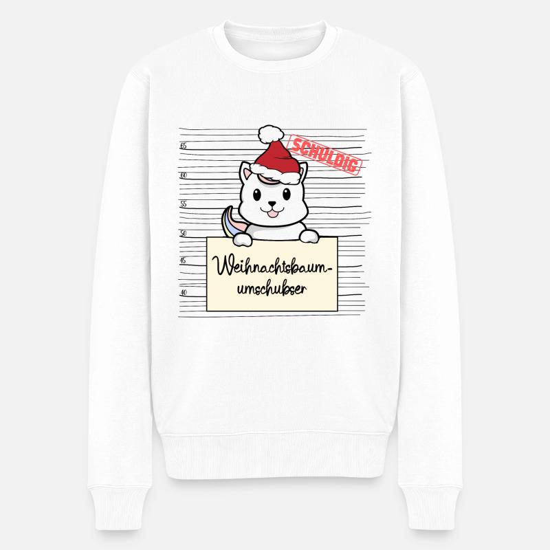 Weihnachtsbaum Umschubser Einhorn Katze - Männer Premium Bio Pullover - Weiß