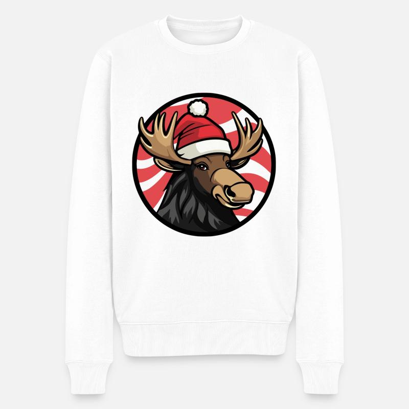 Elch Weihnachten X-Mas - Männer Premium Bio Pullover - Weiß