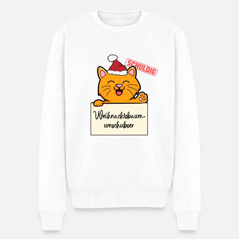 Weihnachtsbaum Umschubser Katze - Männer Premium Bio Pullover - Weiß