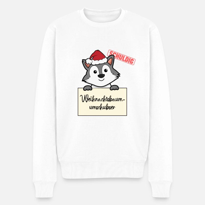 Weihnachtsbaum Umschubser Wolf - Männer Premium Bio Pullover - Weiß