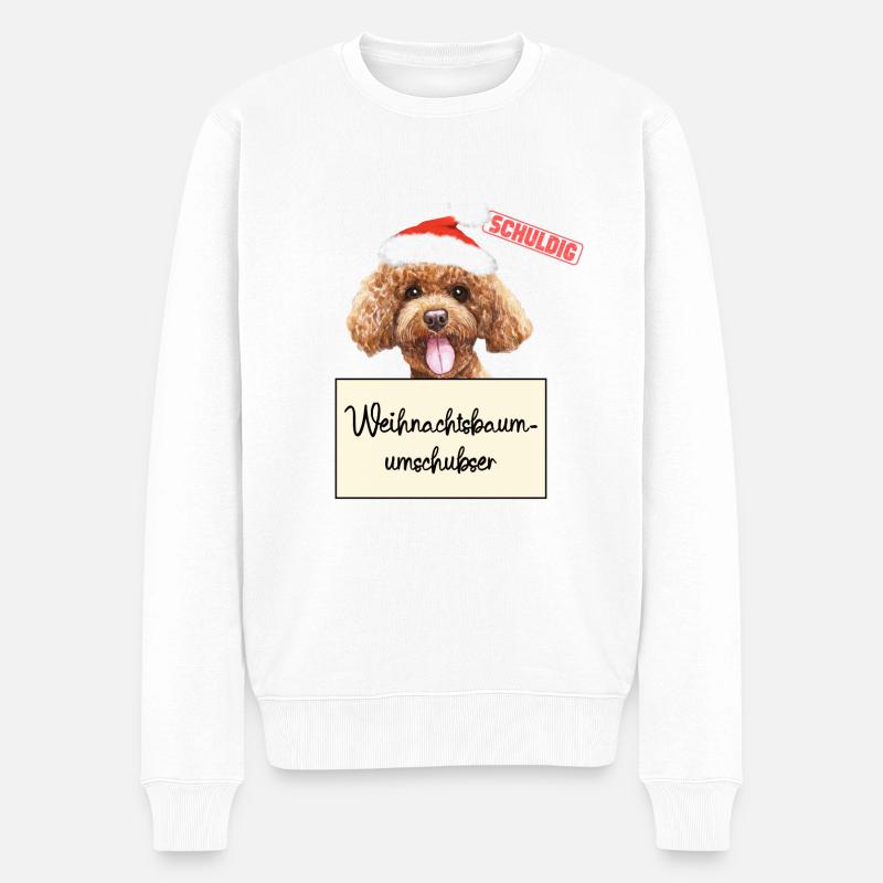 Weihnachtsbaum Umschubser Pudel - Männer Premium Bio Pullover - Weiß