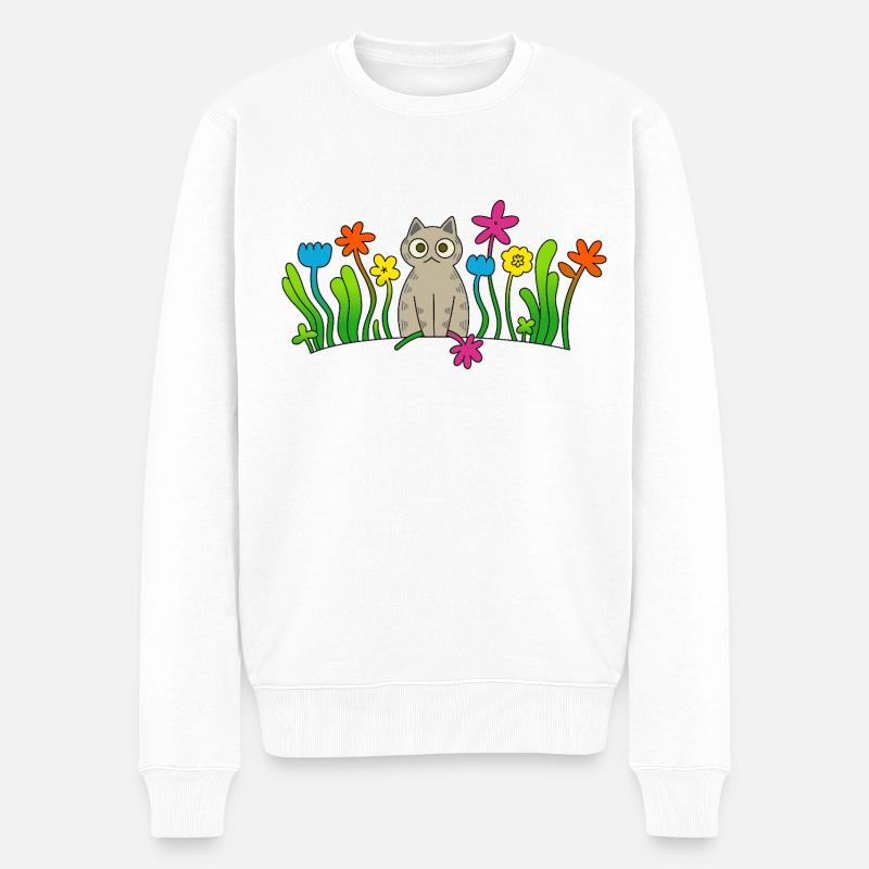 Katze mit einer blume - Männer Premium Bio Pullover - Weiß