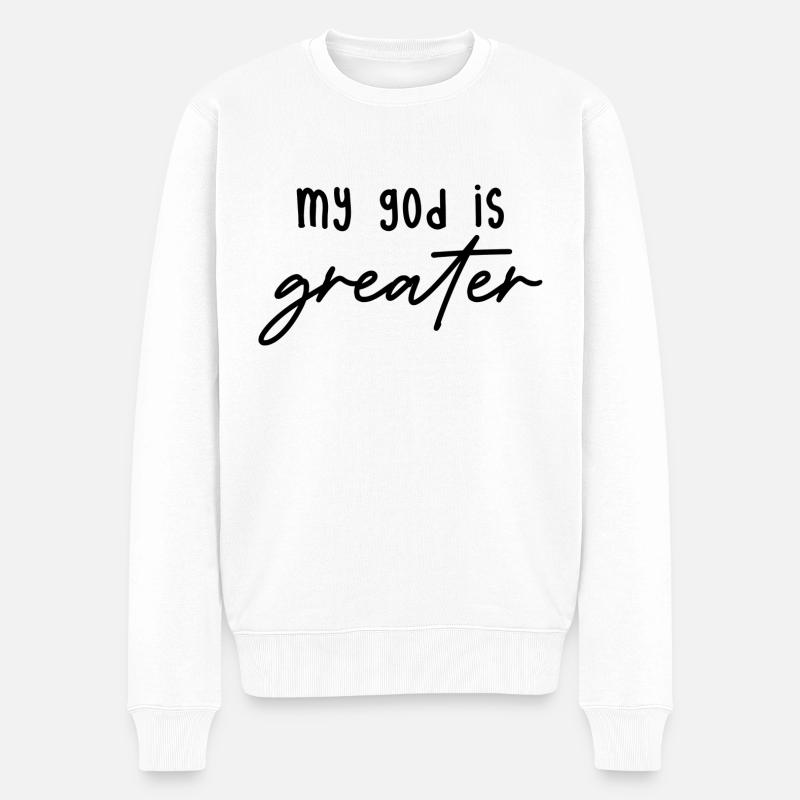 my god is greater - Männer Premium Bio Pullover - Weiß