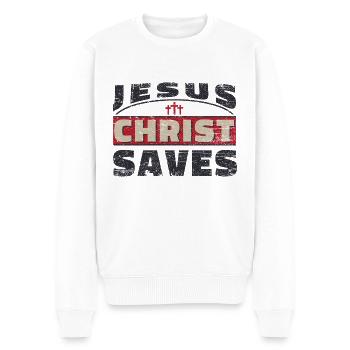 Jesus Christus rettet Shirt für Damen und Herren - Männer Premium Bio Pullover - Weiß - Vorne - Thijin (182cm)