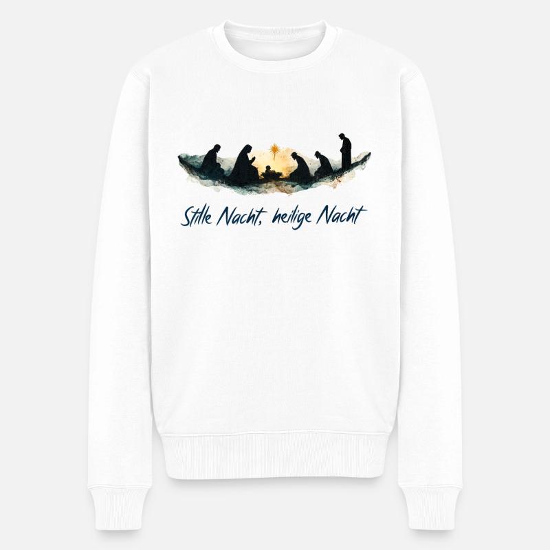 Douce nuit : Noël à la crèche de Jésus - Pull Premium bio Homme - blanc