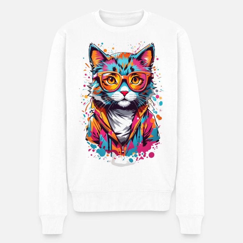 Süße Katze - Männer Premium Bio Pullover - Weiß