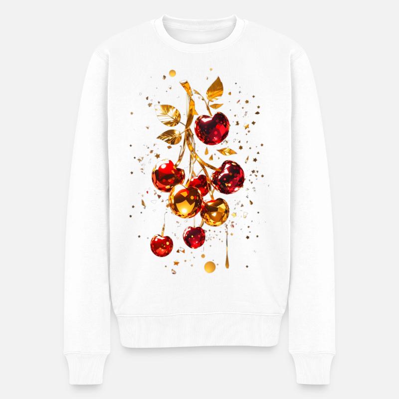 Kirschen mit Gold - Männer Premium Bio Pullover - Weiß