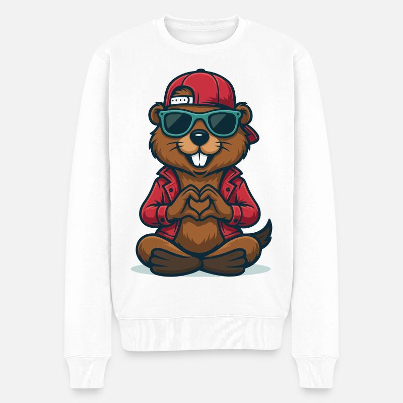 Cooler Herz-Biber - Männer Premium Bio Pullover - Weiß