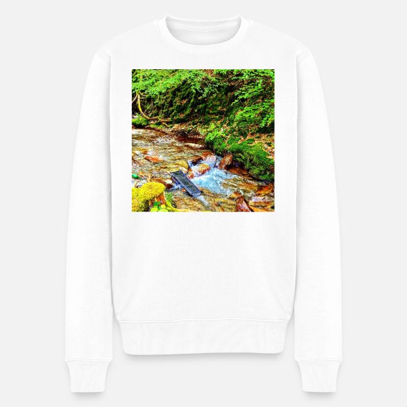 Wasserfall im Grünen Naturdesign - Männer Premium Bio Pullover - Weiß