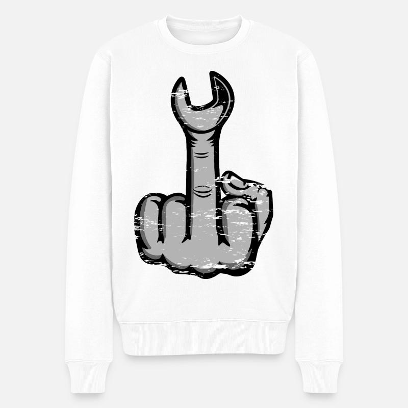 Mittelfinger Stinkerfinger Schraubschlüssel used - Männer Premium Bio Pullover - Weiß