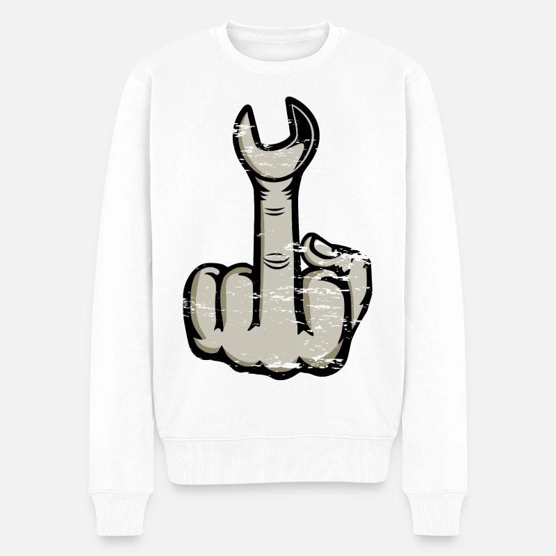 Mittelfinger Stinkefinger Schraubschlüssel Design - Männer Premium Bio Pullover - Weiß