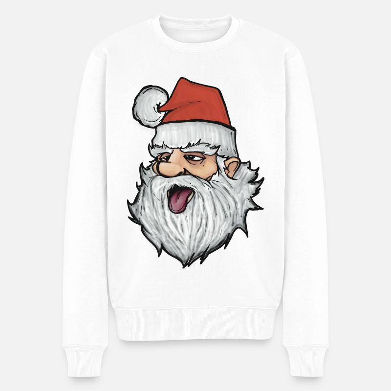 Lustiger Weihnachtsmann mit roter Mütze - Männer Premium Bio Pullover - Weiß