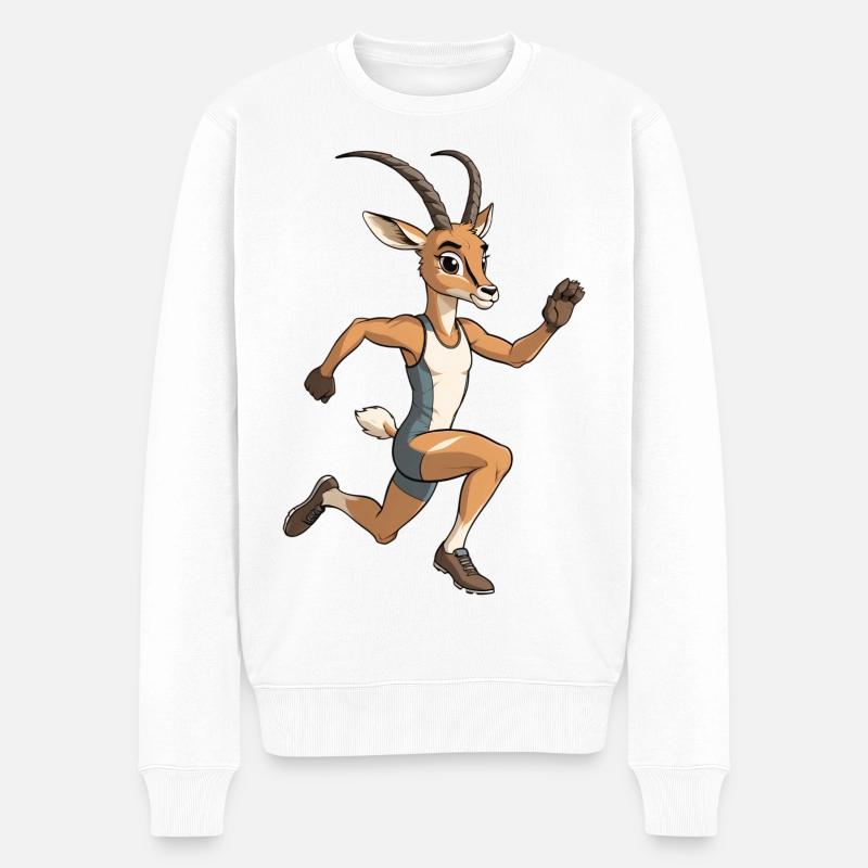 Laufender Hirschathlet im Tanktop - Männer Premium Bio Pullover - Weiß