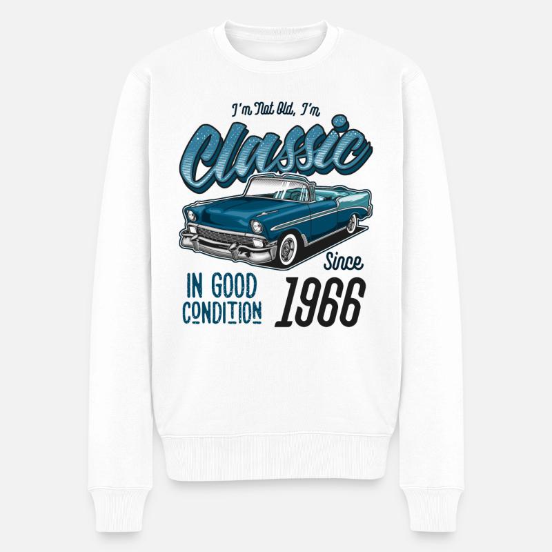 Ich bin nicht alt, ich bin ein Oldtimer Oldtimer Jahrgang 1966 - Männer Premium Bio Pullover - Weiß
