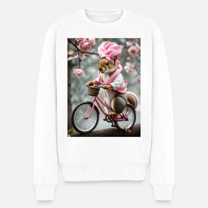 Eichhörnchen auf dem Fahrrad - Männer Premium Bio Pullover - Weiß