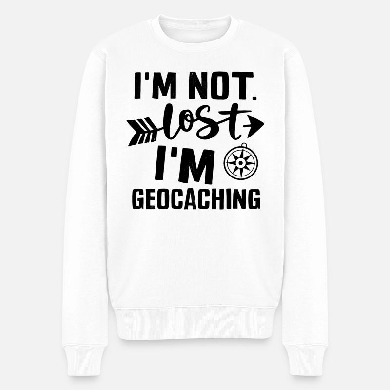 Lustiges Geocaching Ich bin nicht verloren - Männer Premium Bio Pullover - Weiß