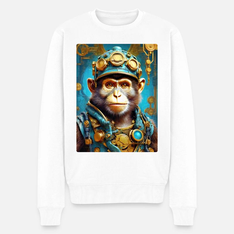 Steampunk Monkey 1.12 - Männer Premium Bio Pullover - Weiß