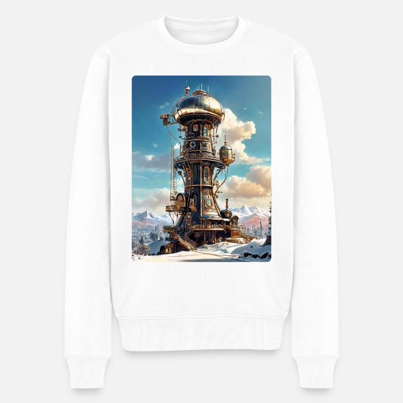 Steampunk Winterlandschaft mit Funkturm 1.10 - Männer Premium Bio Pullover - Weiß