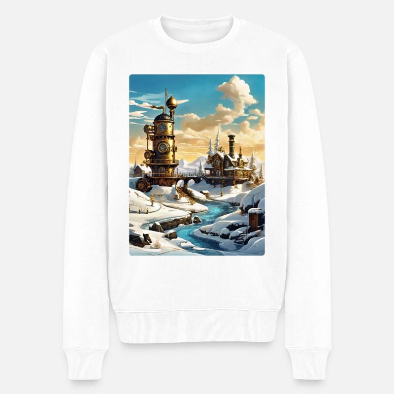 Steampunk Winterlandschaft 1.4 - Männer Premium Bio Pullover - Weiß