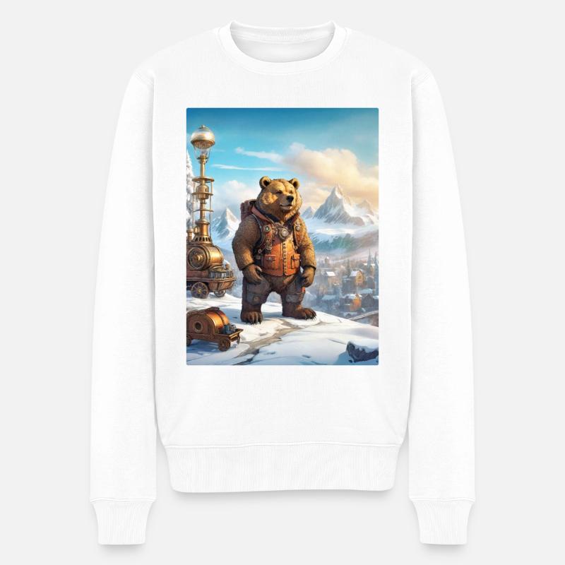 Steampunk Winterlandschaft Bär 1.2 - Männer Premium Bio Pullover - Weiß