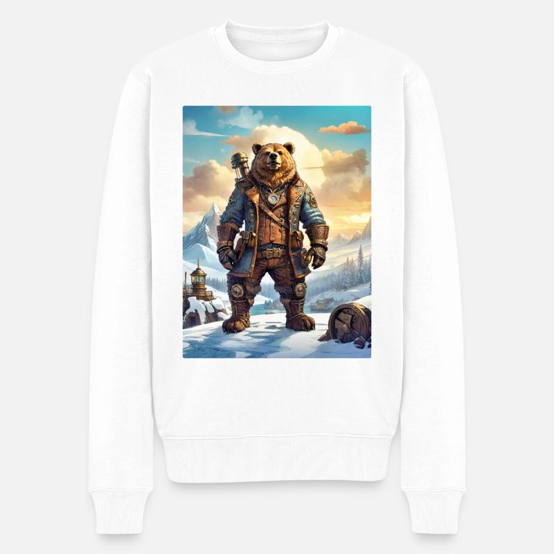 Steampunk Winterlandschaft Bär 1.1 - Männer Premium Bio Pullover - Weiß