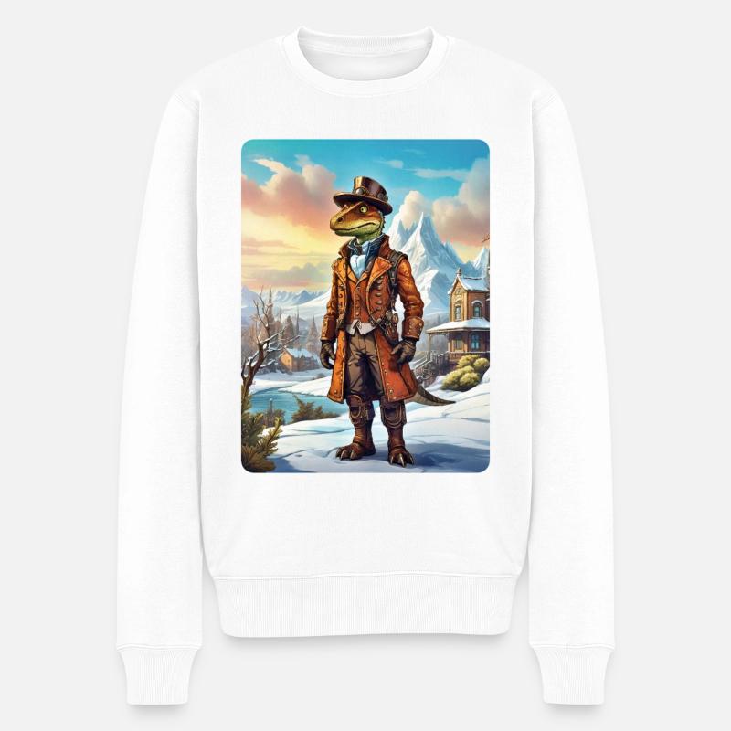Steampunk Winterlandschaft Dino 1.4 - Männer Premium Bio Pullover - Weiß