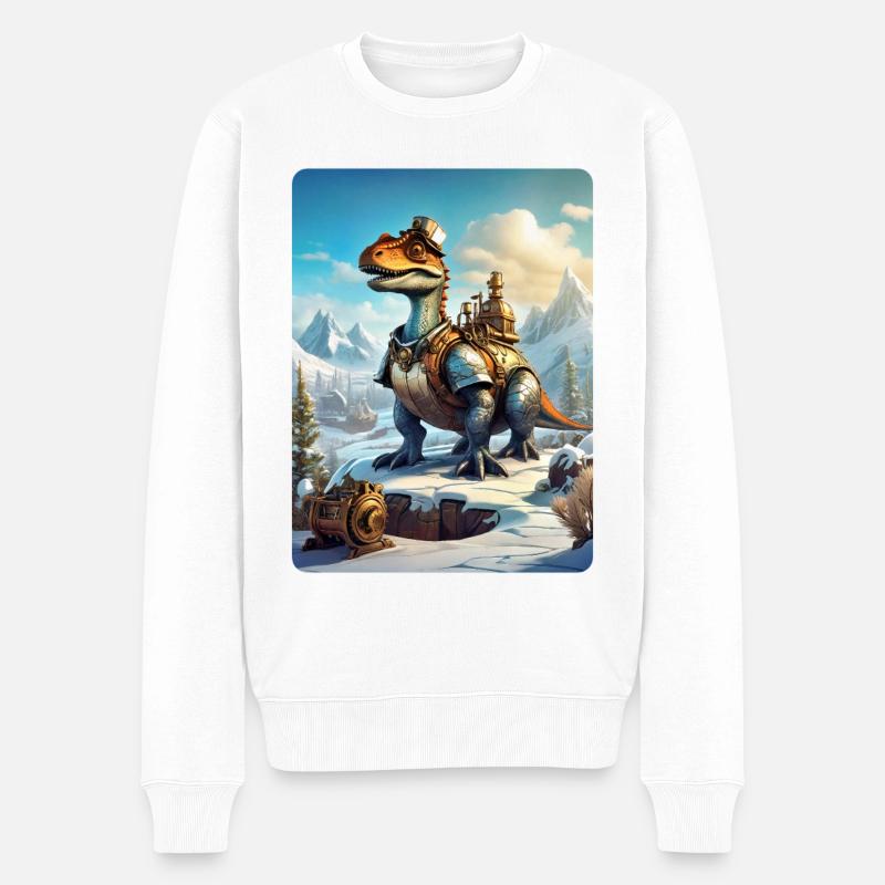Steampunk Winterlandschaft Dino 1.1 - Männer Premium Bio Pullover - Weiß