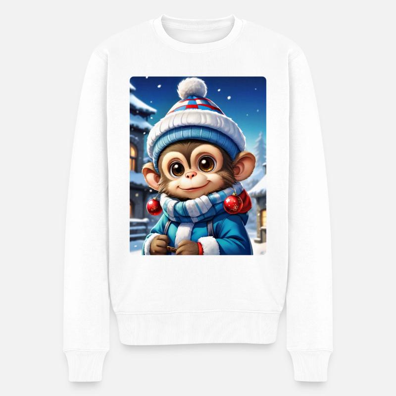 Anime Winterlandschaft Affe 1.5 - Männer Premium Bio Pullover - Weiß