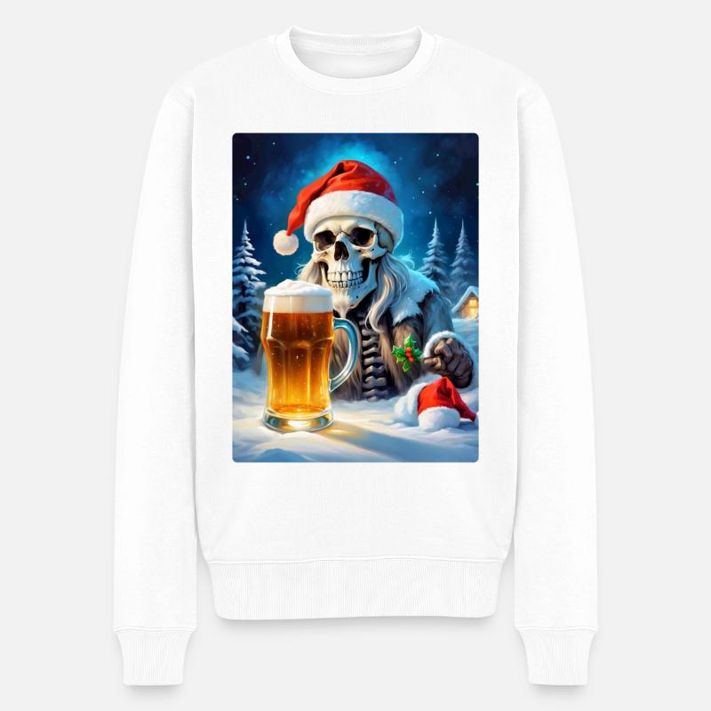 Weihnachten Skull Bier 1.2 - Männer Premium Bio Pullover - Weiß