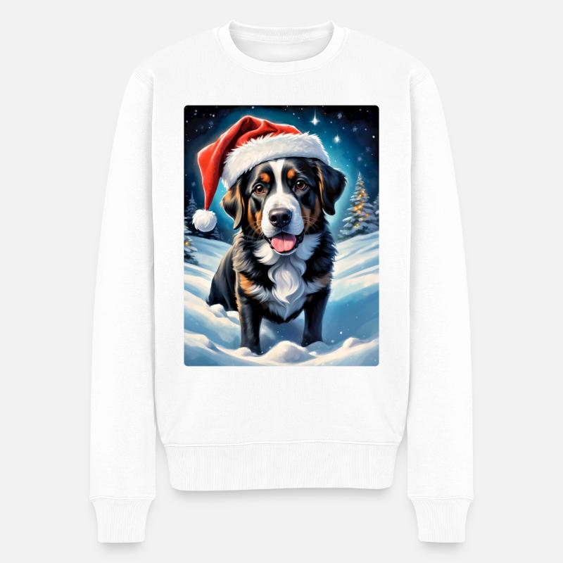 Winterlandschaft Hund 3.10 - Männer Premium Bio Pullover - Weiß