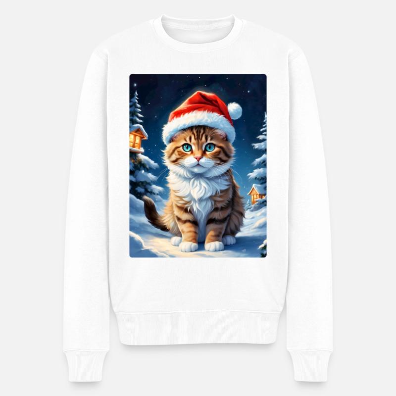 Winterlandschaft Katze 3.6 - Männer Premium Bio Pullover - Weiß