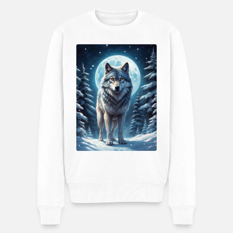 Winterlandschaft Wolf 1.13 - Männer Premium Bio Pullover - Weiß
