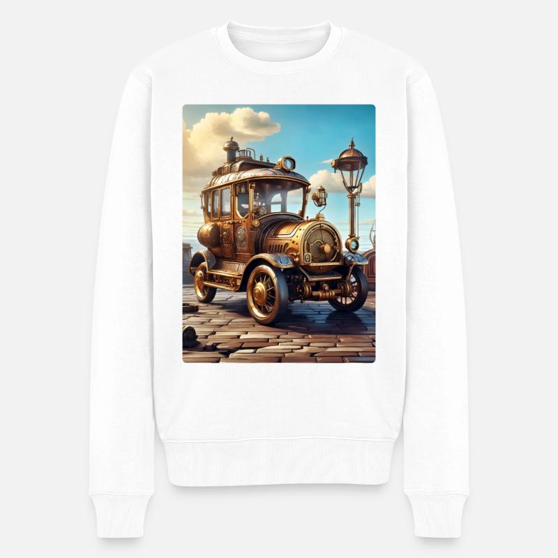 Automobile Steampunk 1.9 - Pull Premium bio Homme - blanc